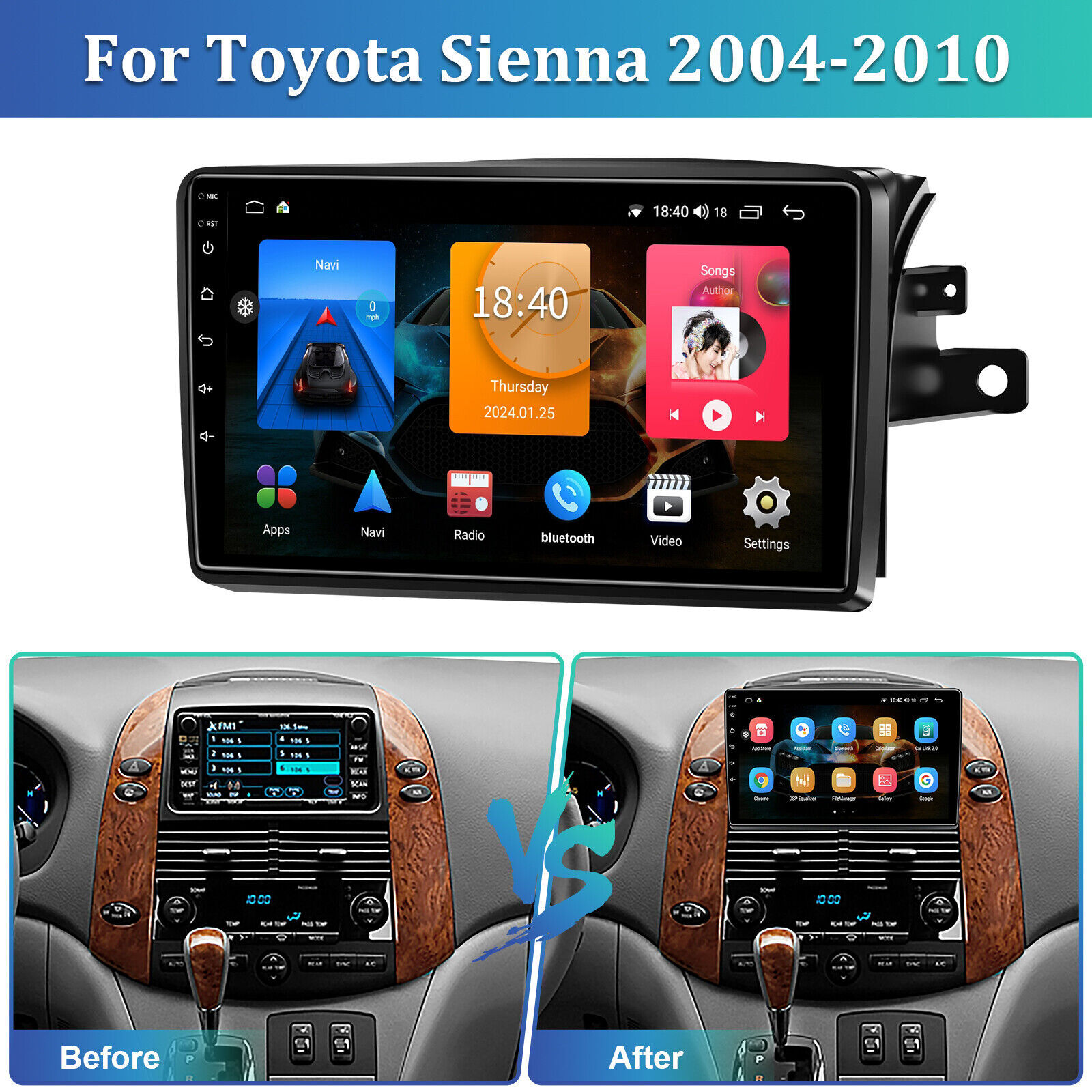 Android Car Radio GPS Navi For Toyota Sienna 2004-2010 CarPlay w/Camera 1280*800