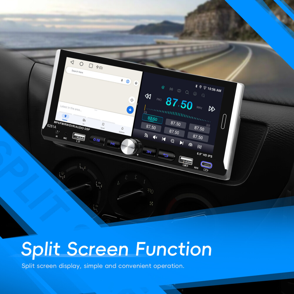 Single 1 DIN Car Radio GPS NAVI Carplay 6.9 Inch Stereo Player Android 15 2+64G