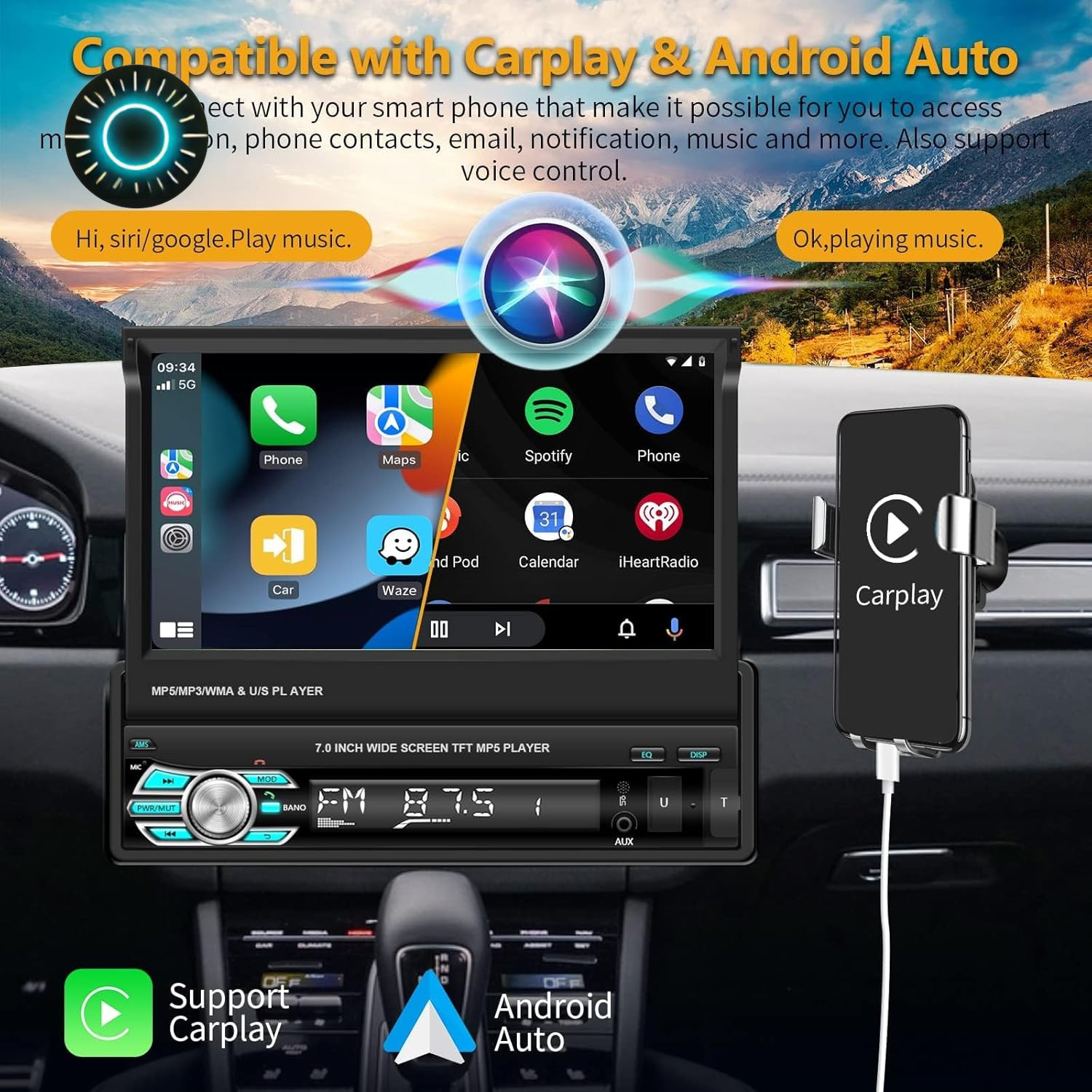 Single Din Car Stereo Bluetooth Backup Camera 7 Inch Touchscreen MP5 Player NEW
