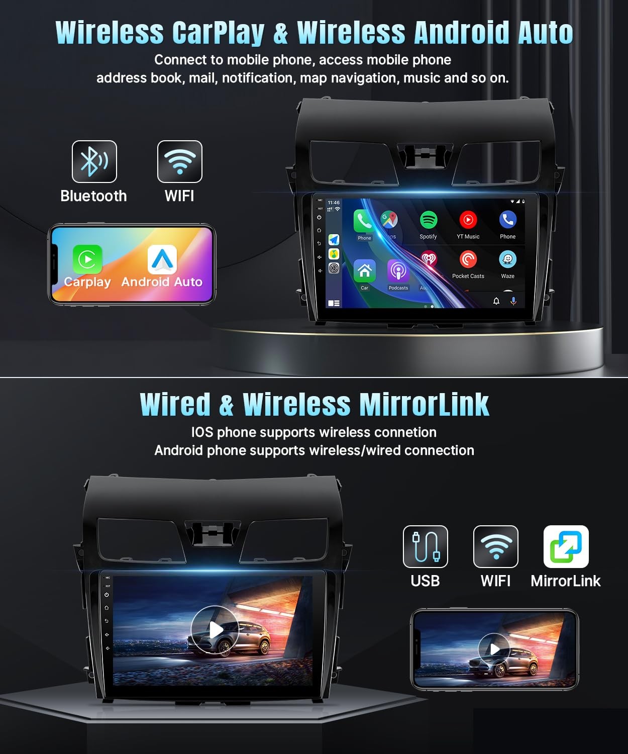 10.1″ Android Car Radio with Wireless CarPlay for 2013-2015 Nissan Altima