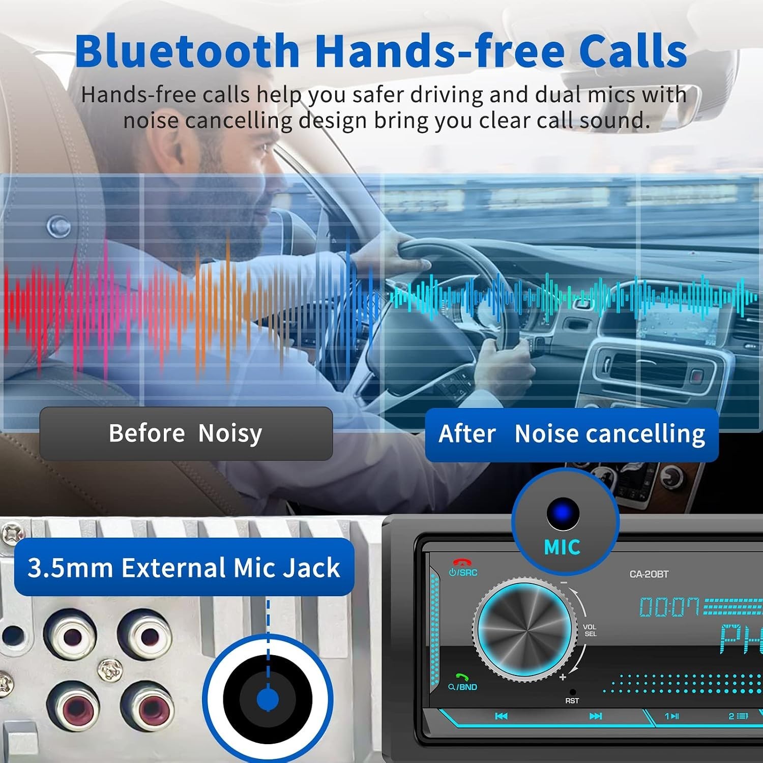 Single Din Car Stereo Receiver with Bluetooth and 300W Amplifier – Marine Audio