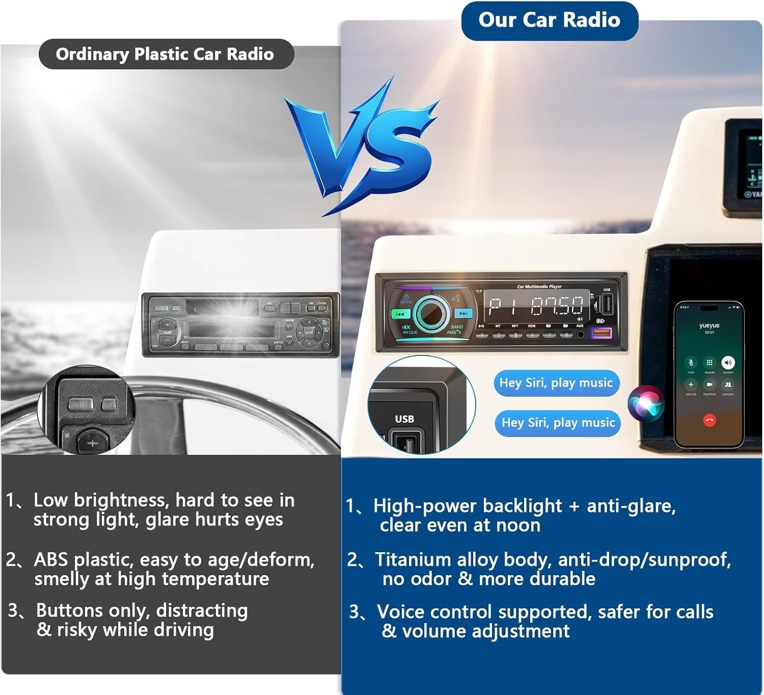 Car Stereo with Bluetooth Single Din Car Radio, Marine Radio Boat Stereo for …