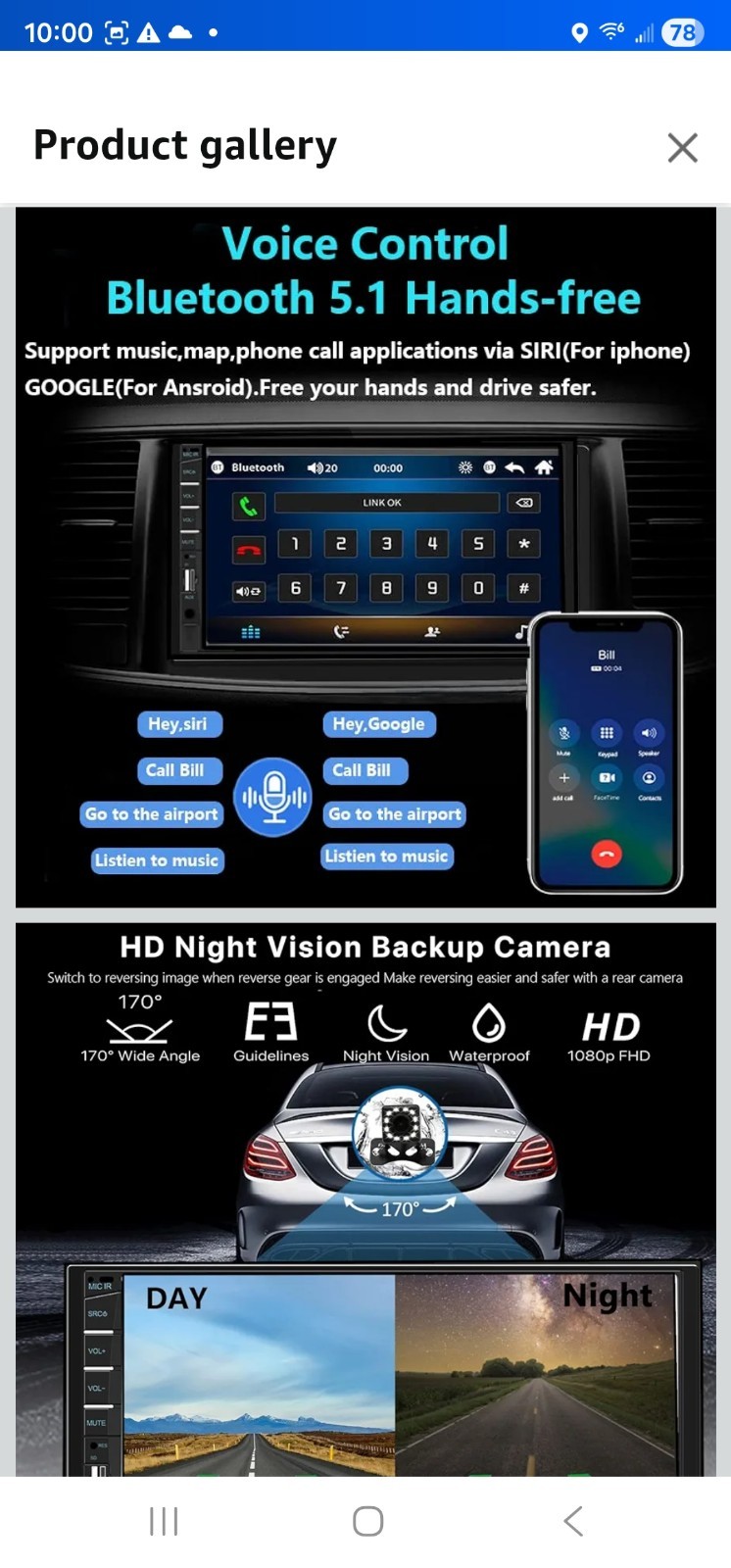 7” Car Stereo 2 Din Radio Touchscreen w/2 Backup Cameras Car Audio Mirror Link