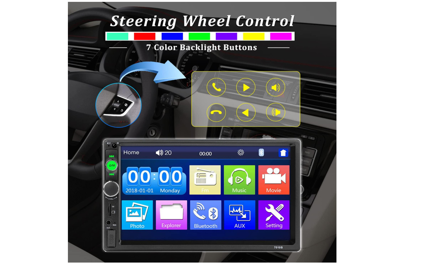 Radio Estereo De Pantalla Para Coche Carro Pantalla Tactil Doble Din Bluetooth 7