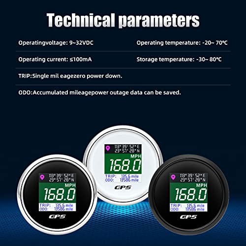 GPS Speedometer 2-1/16″ 52mm Digital Boat GPS Speedometer Gauge MPH Km/h White