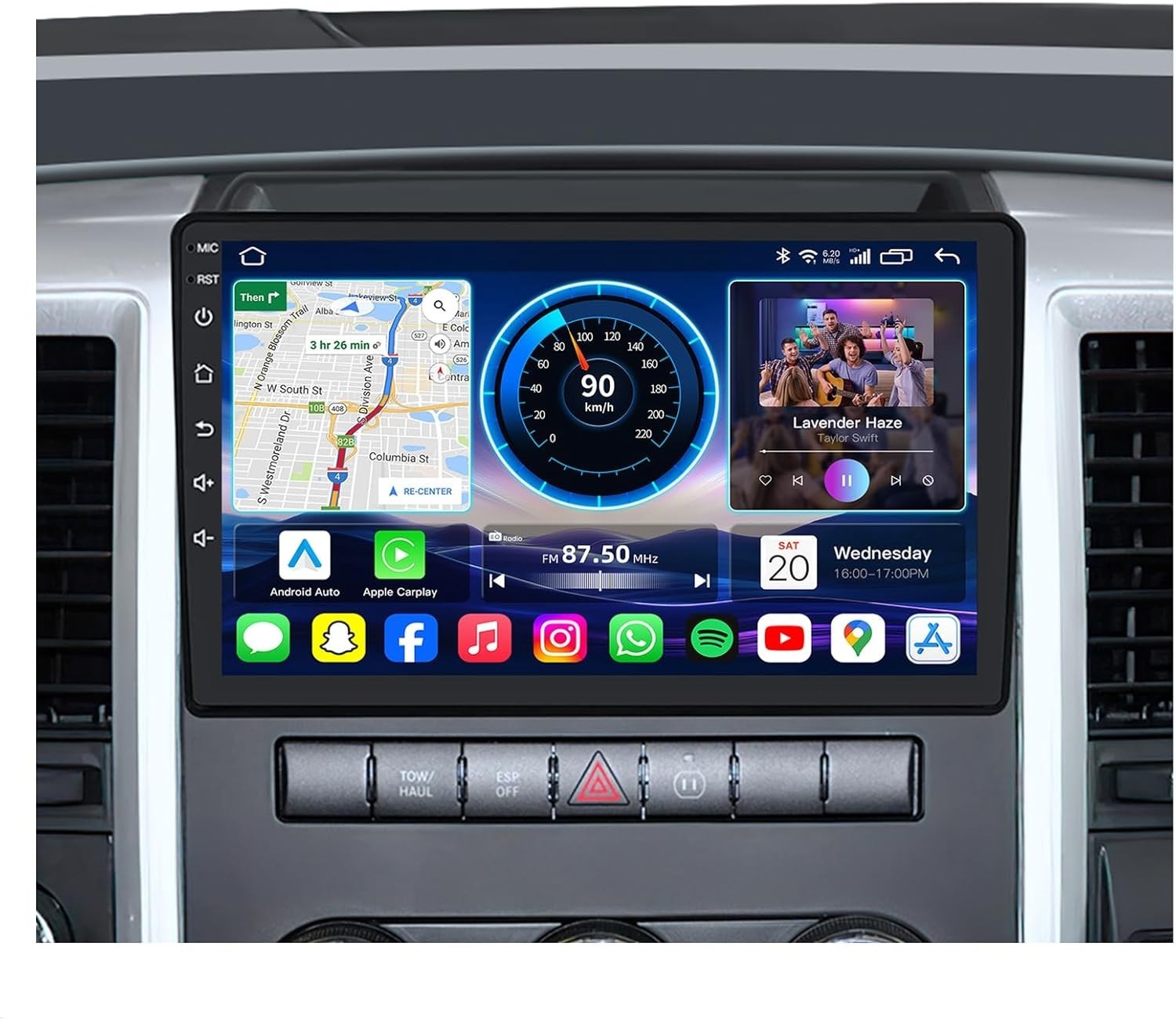 10.2″ 32G Android Auto Carplay Stereo for 2009-2012 Dodge RAM 1500 2500 3500