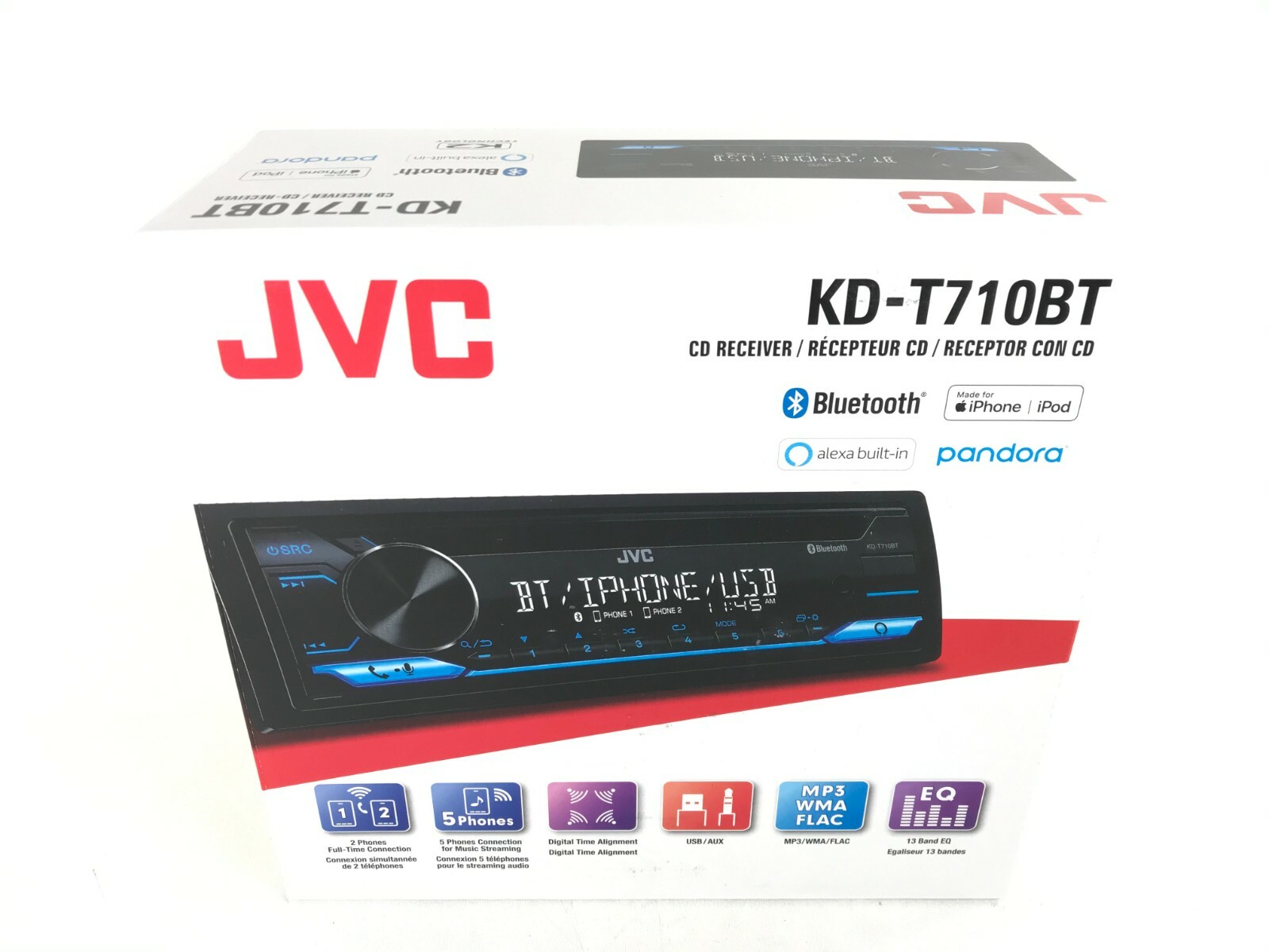 JVC KD-T710BT Bluetooth Android iPhone Alexa MP3 CD Player Pandora AM FM USB Aux