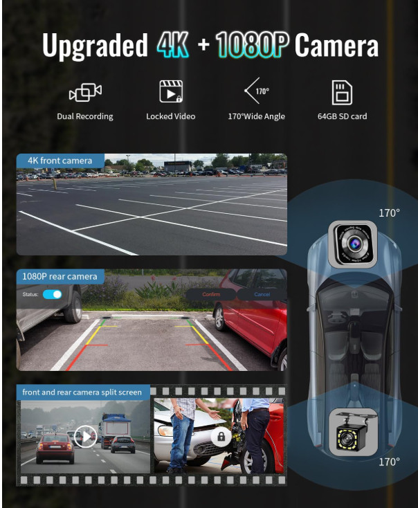 Pantalla CarPlay 9″ con Cámara 4K, Reversa 1080P, GPS y Bluetooth. Nuevo