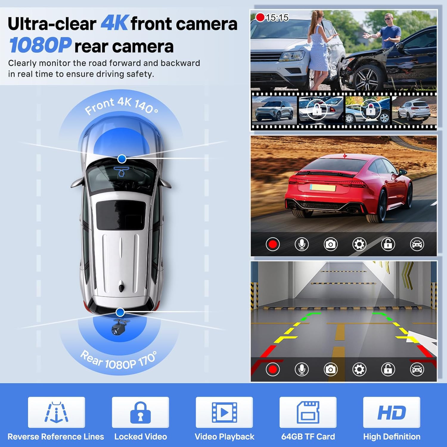 9″ Wireless Apple Carplay Screen for Car with 4K Dash Cam, Portable Apple Carpla