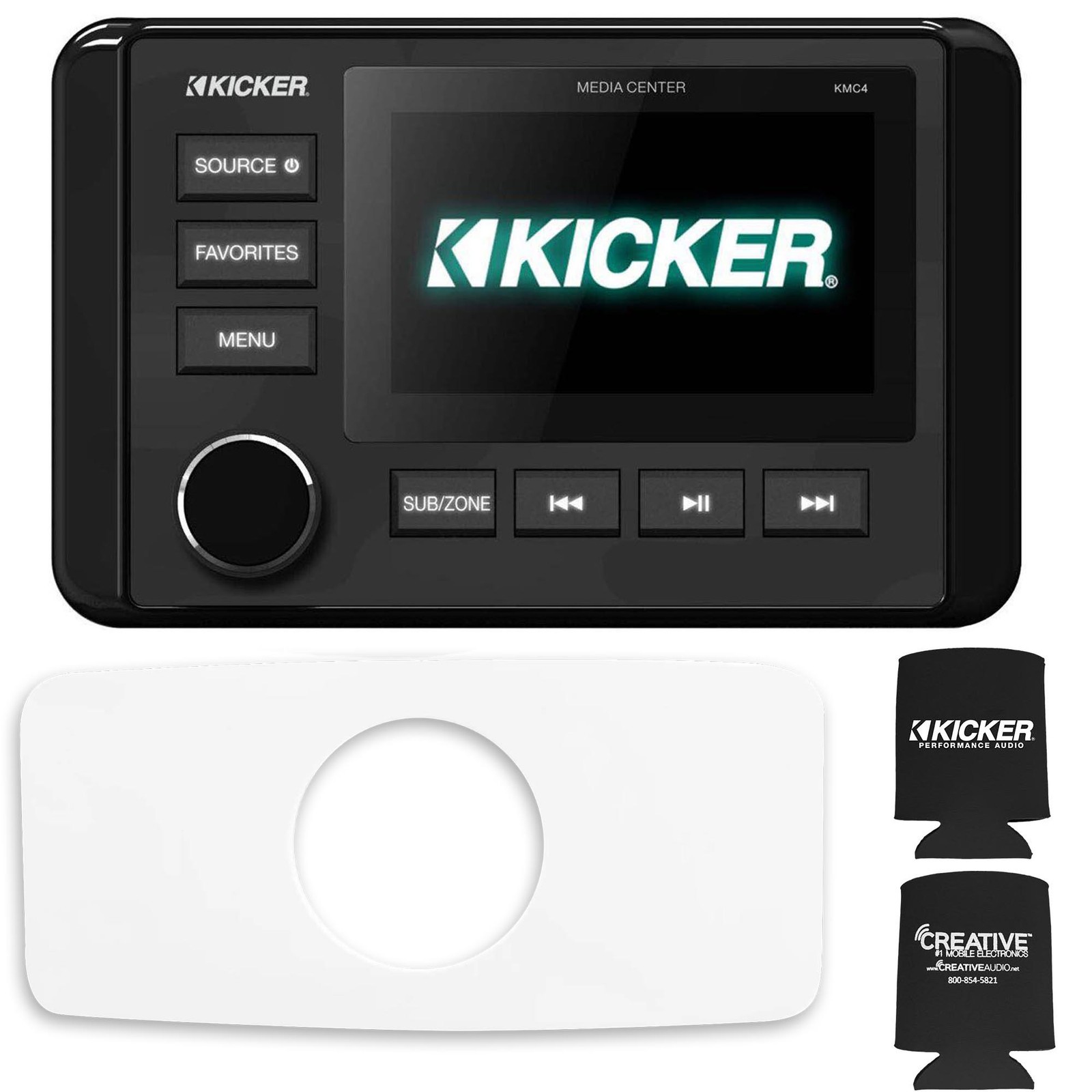 Kicker KMC4 Marine Radio With Stinger Marine SEADASH3W 3″ Radio Kit – White