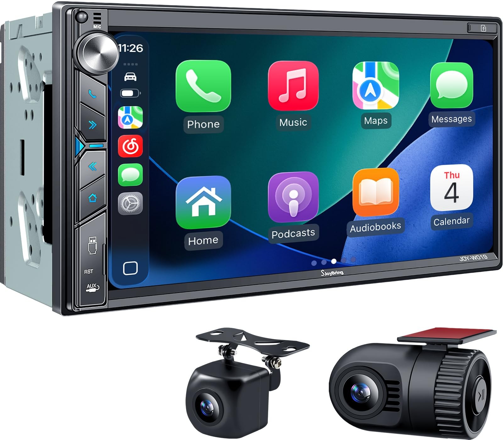 SJoyBring Double Din Car Stereo with Dash Cam, Wireless Apple CarPlay & Andro…