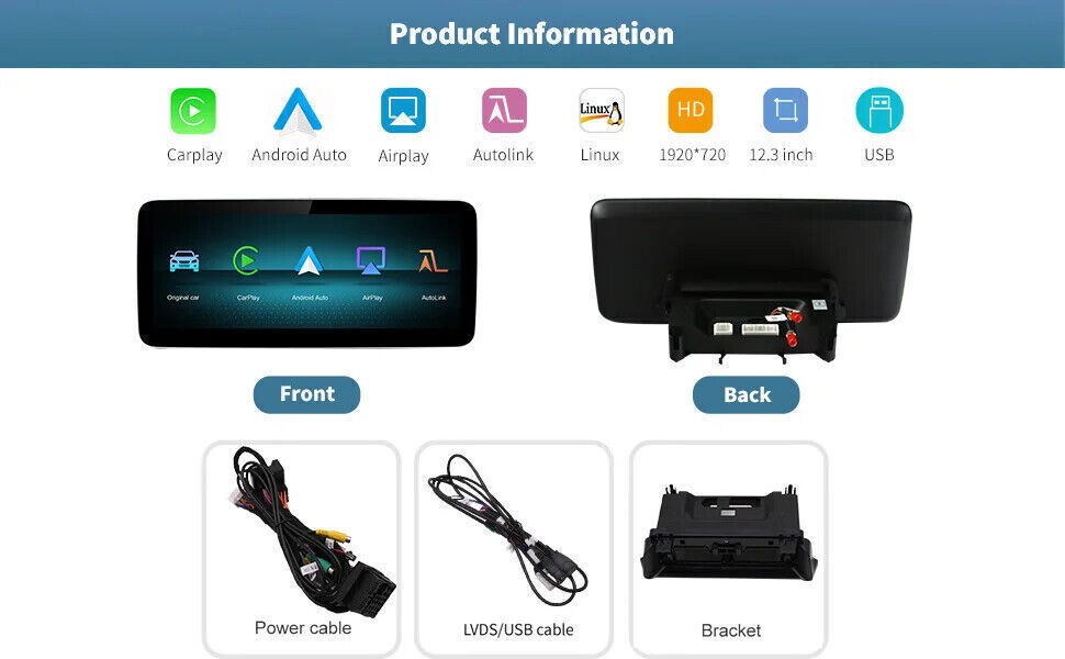 Wireless Carplay/Android Auto 12.3 inch Touch screen for Mercedes Benz NTG4.5
