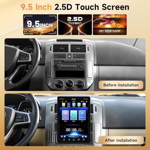 9.5 Inch Wireless Carplay Single Din Car Stereo Android Auto, Bluetooth IPS