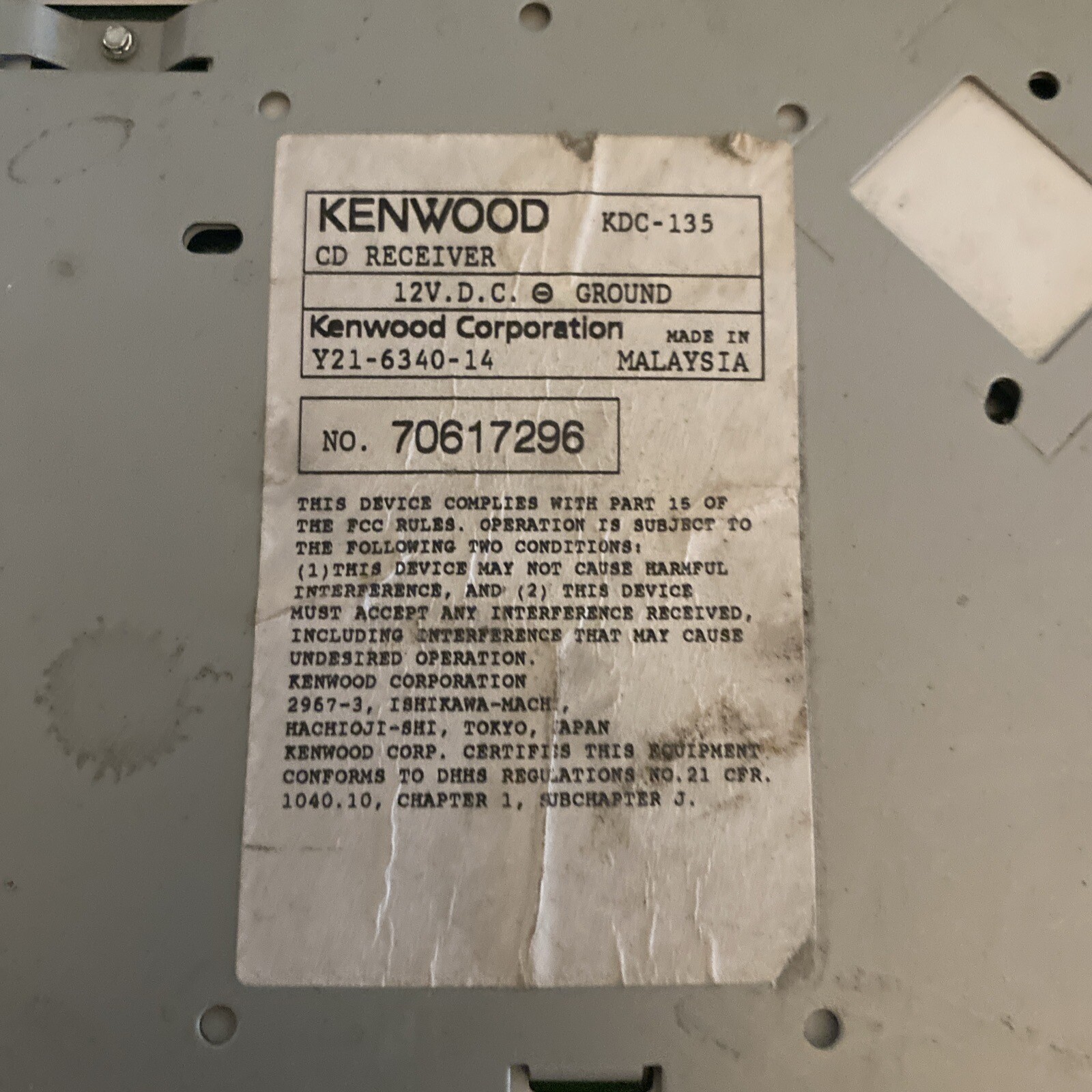 Kenwood Car Stereo KDC-135 Cd Player Vintage 90’s Audio Tested 1DIN