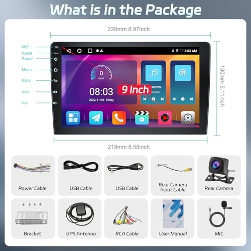 [2+64G] Wireless CarPlay Double Din Car Stereo Radio with Android Auto 9 Inch