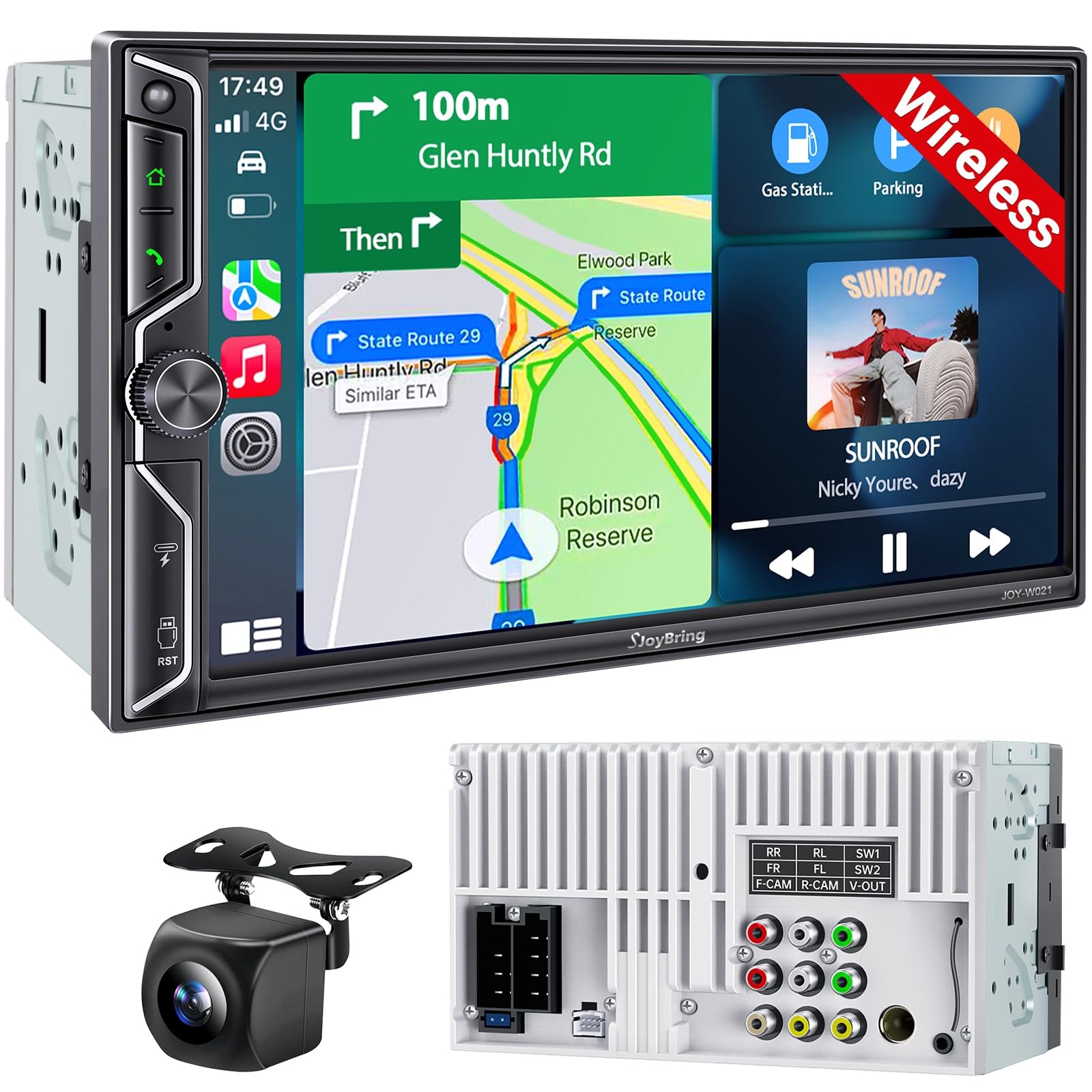 7″ QLED Double Din Car Stereo Compatible with Wireless Apple CarPlay & Android