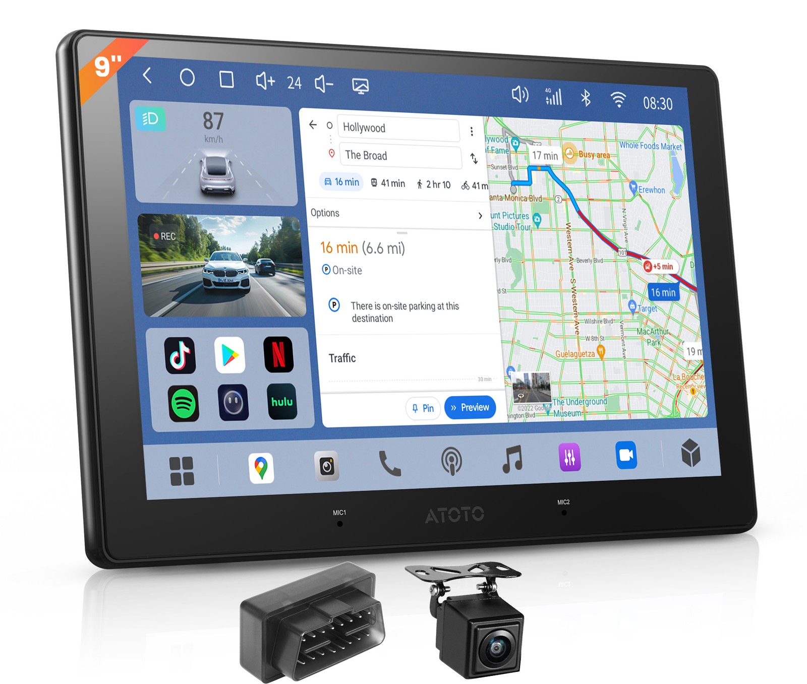 ATOTO 9” Android 2DIN Car Stereo CarPlay Gen AI 4G LTE W/OBDII Scanner&Rear CAM