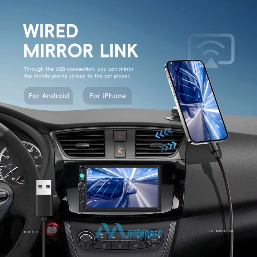 Double 2Din 7″ Touch Screen Car Stereo Bluetooth Radio IOS/Android Carplay + Cam