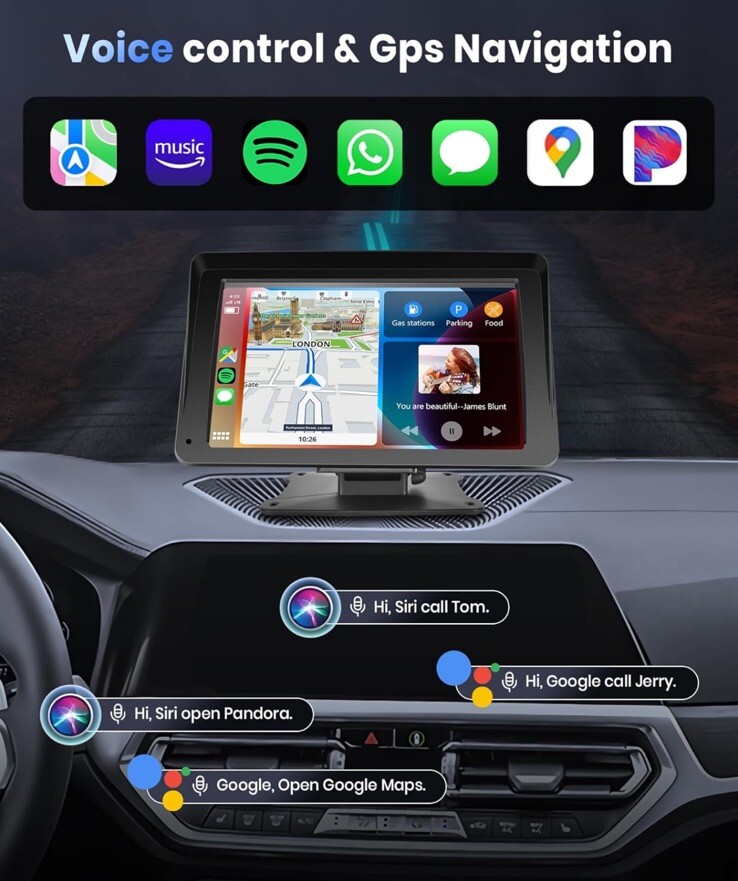 Podofo Wireless CarPlay Screen for Car, 7” HD IPS Touchscreen Portable Car…