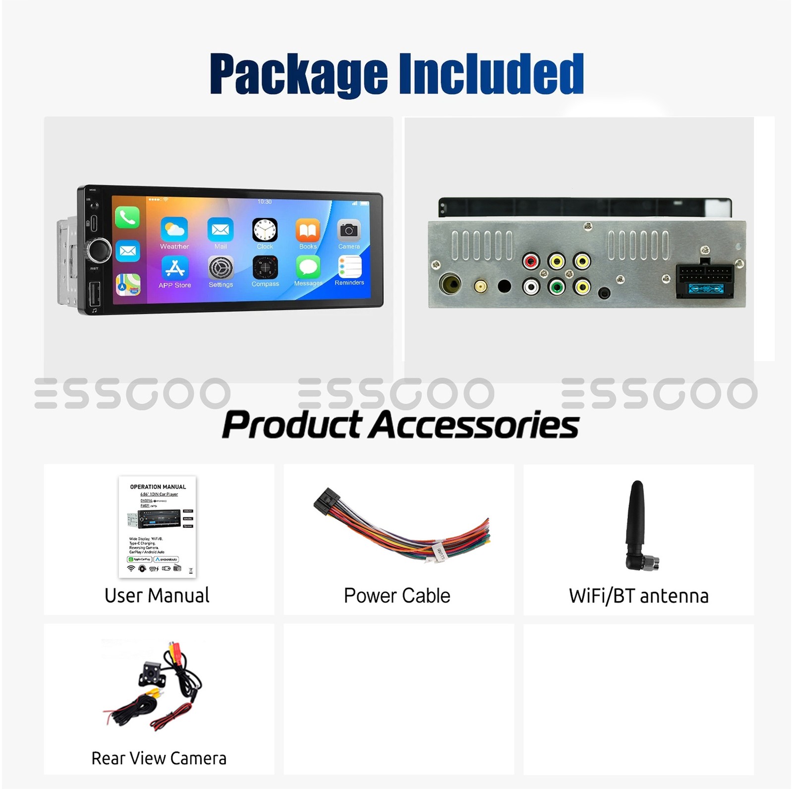 Single 1Din 6.86″ Touch Screen Stereo Bluetooth Radio Car Apple/Android Carplay