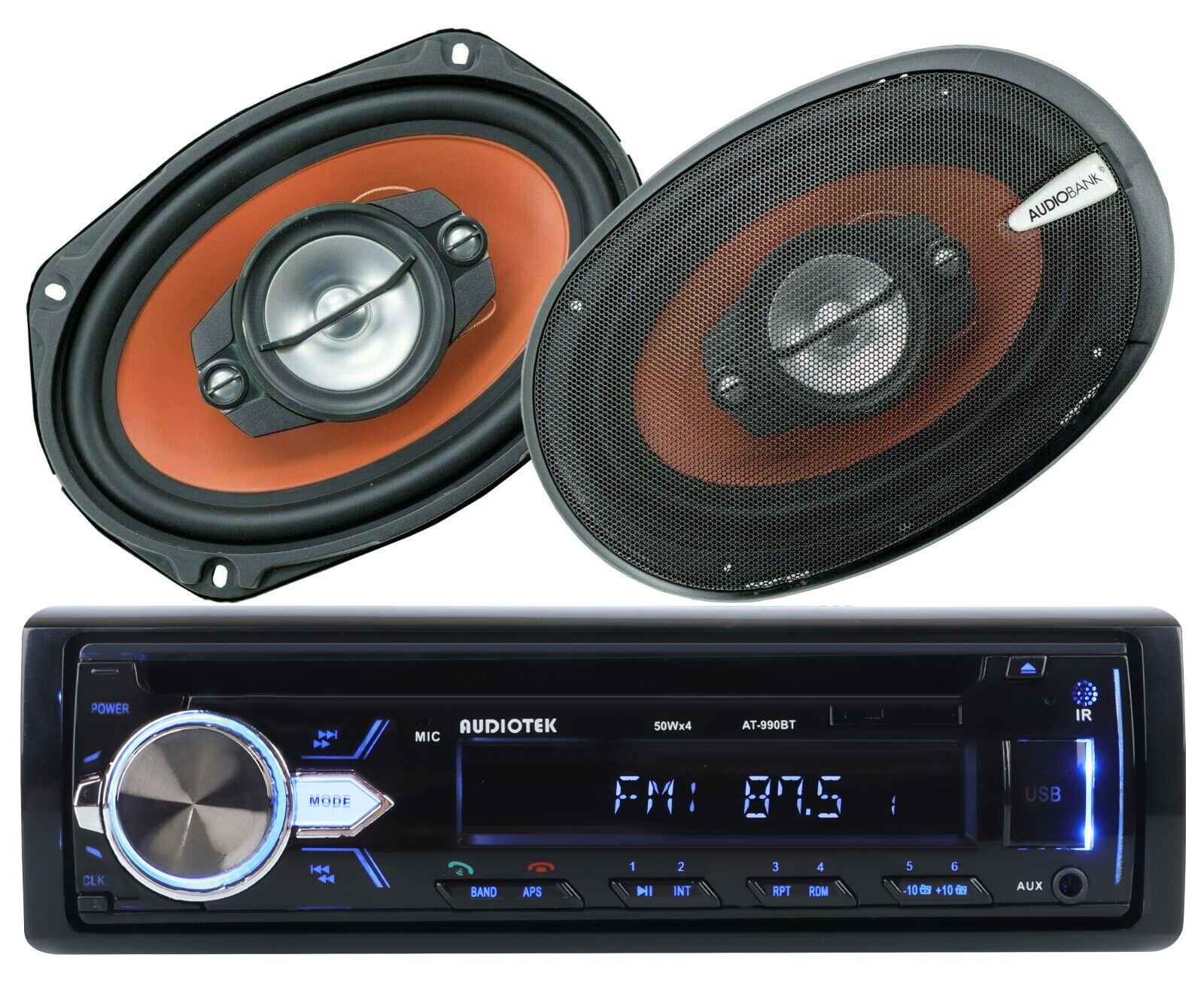 Audiotek Car Stereo Bluetooth CD Receiver + 2x Audiobank 6″x9″ Coaxial Speakers