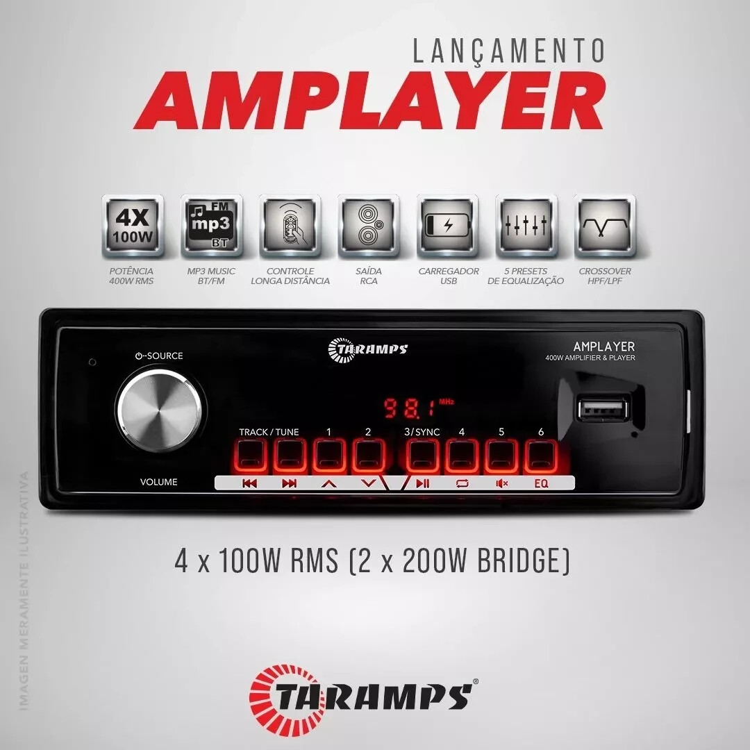 Rádio Player Mp3 Taramps Amplayer Bluetooth Usb 4x100w 400w