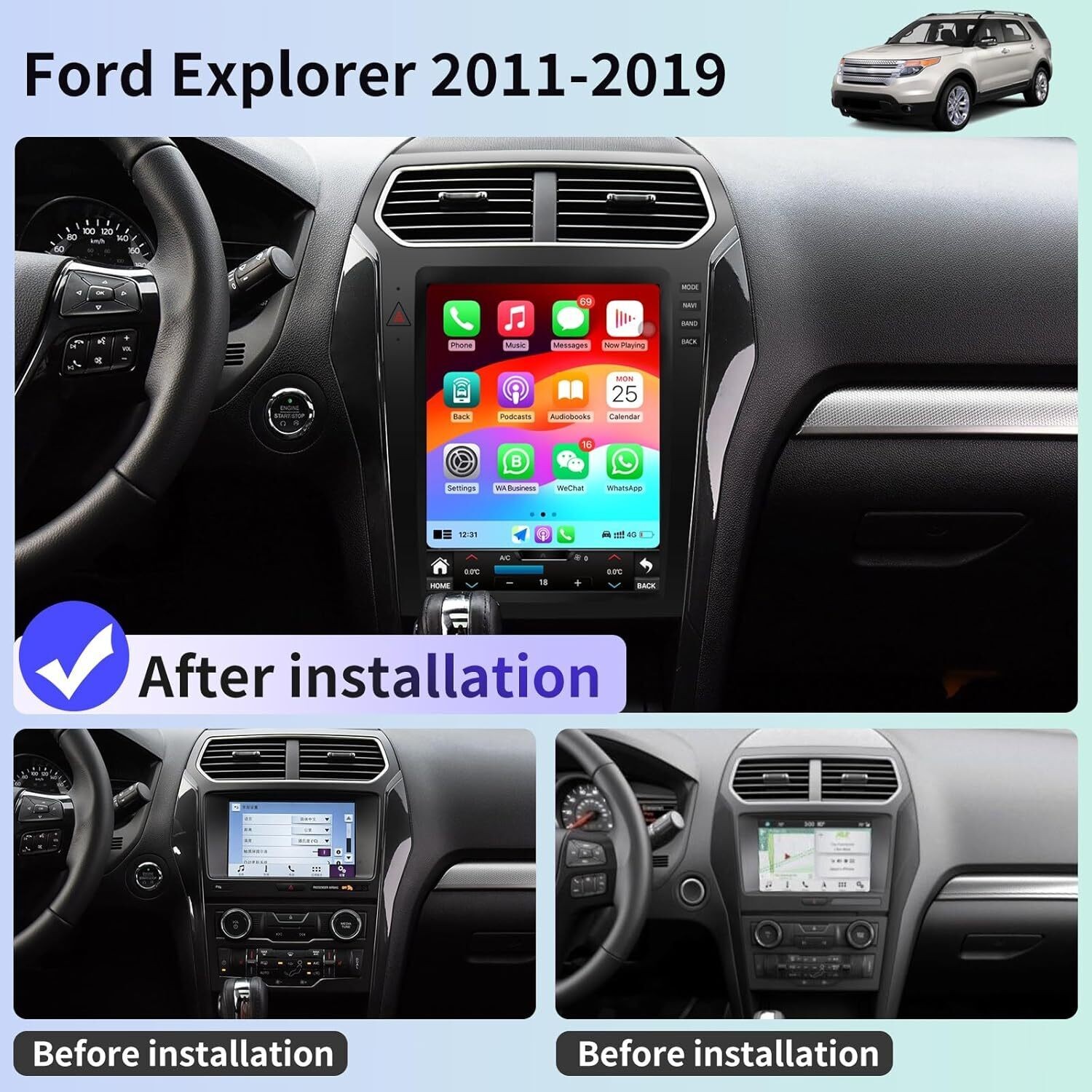 NEW 12.1″ HD Android Car Radio GPS Navigation 2+32GB For Ford Explorer 2011-2019