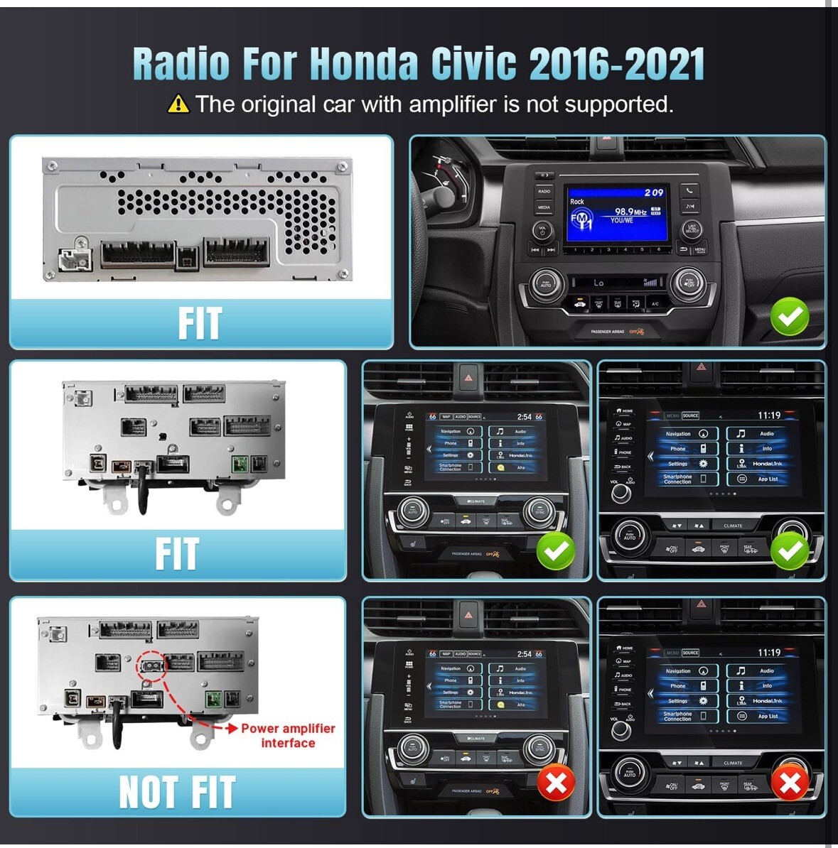 Android 12 Car Stereo Radio for Honda Civic 2016 2017 2018 2019 2020 w/CarPlay