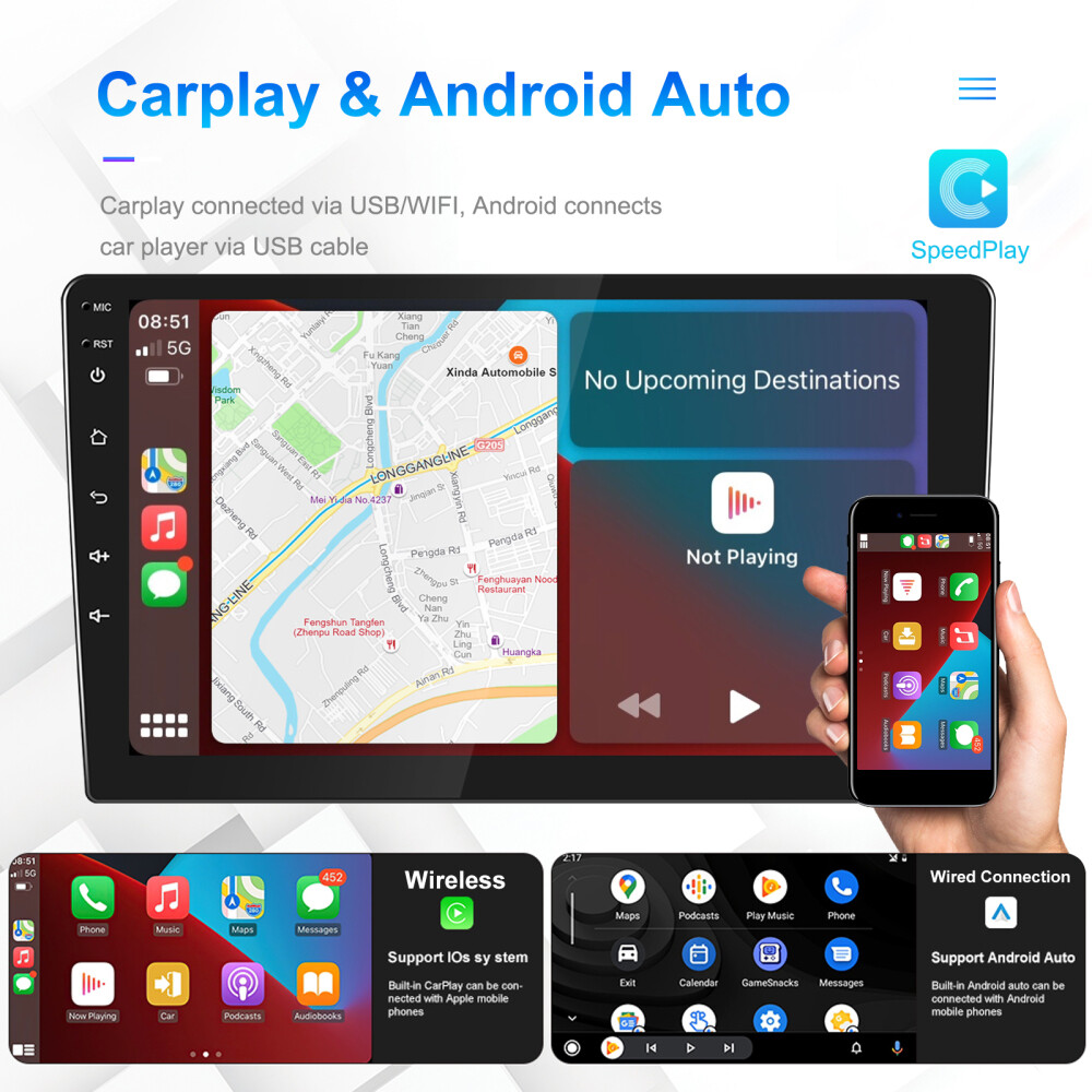 4G+64G Android 13.0 CarPlay Car Stereo Radio 10.1″ Double 2 Din GPS Navi +Camera