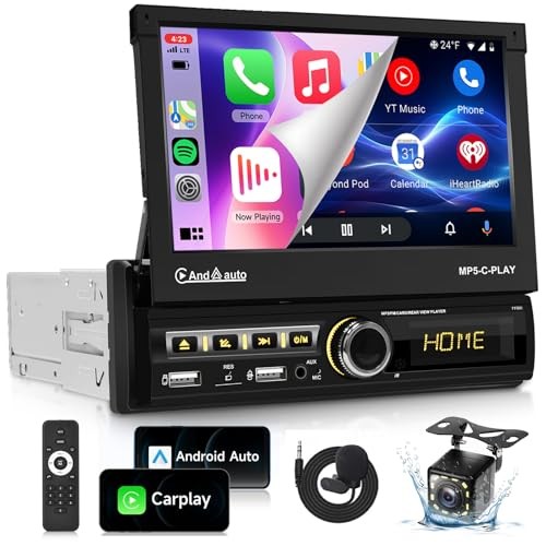 [Motorized] Single Din Touchscreen Car Stereo with Wireless Carplay Android
