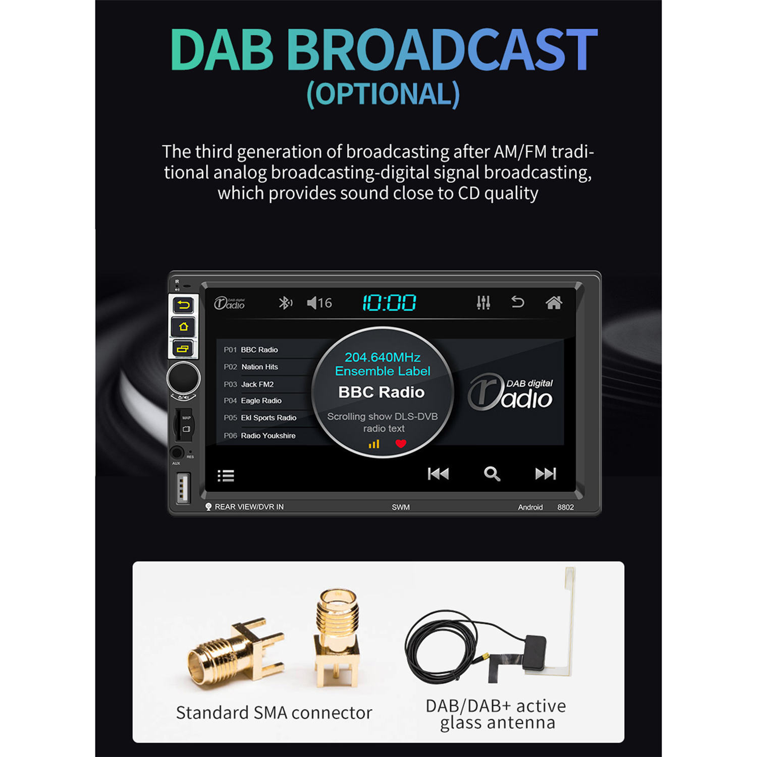 7 inch Android 10.1 2 Din Car Radio Bluetooth USB Steering Wheel S-8802C 1+16G