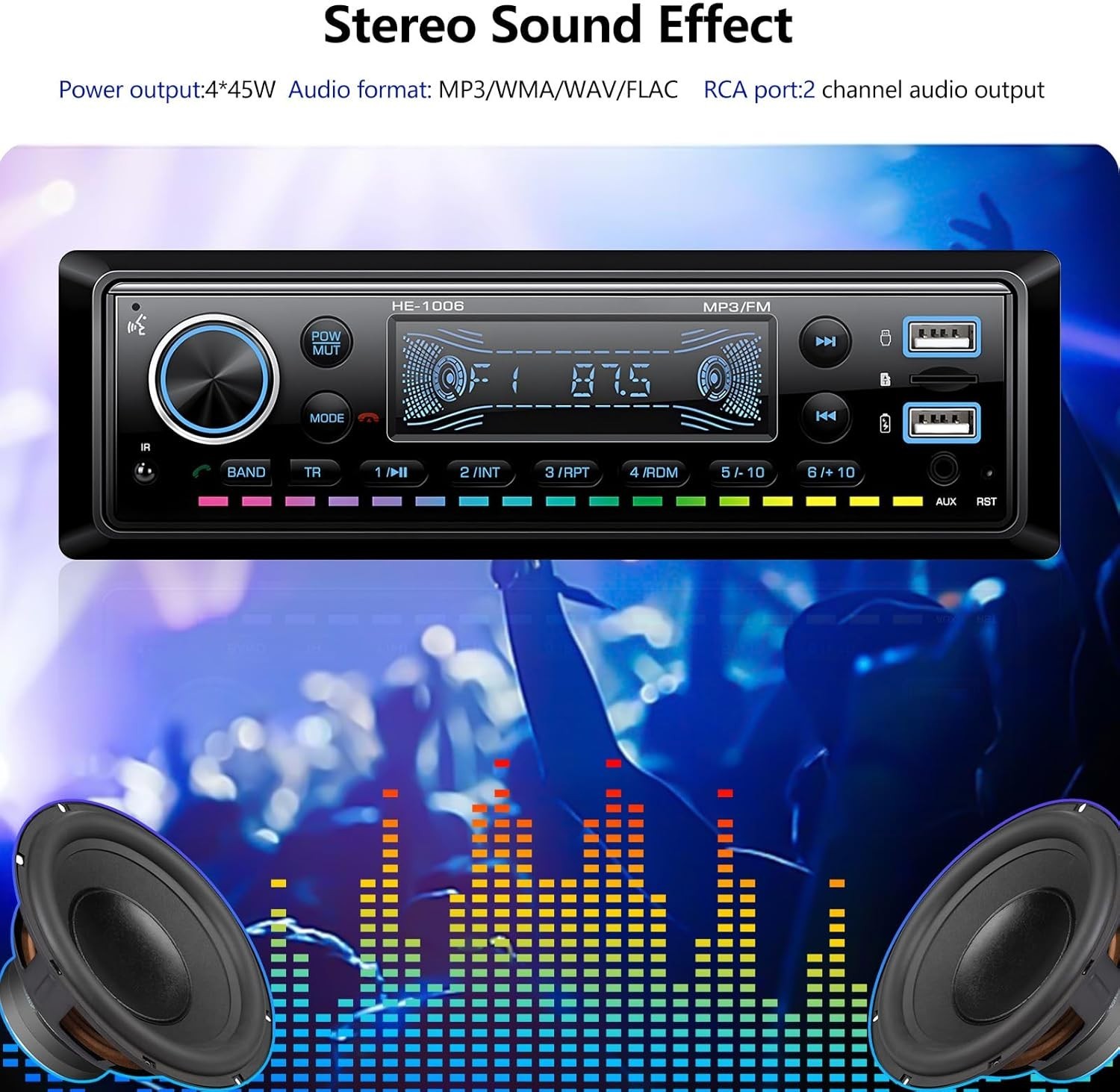 Compact Bluetooth Car Audio Receiver with USB/SD/AUX, Remote Control Included