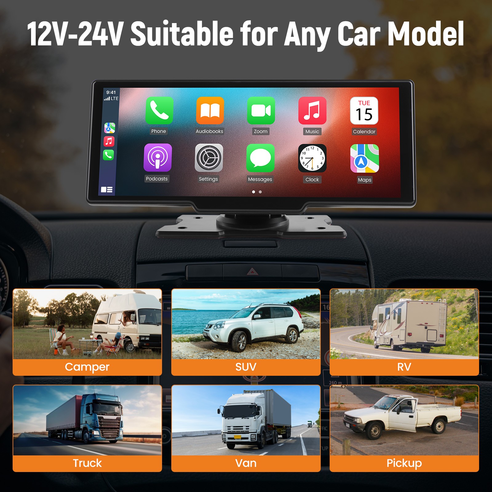 Car Stereo DVD Player for Truck RV CarPlay Android Auto 12-24V DVR 1080P