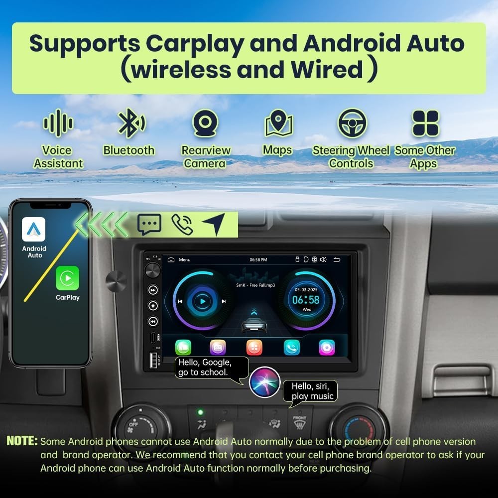 7-Inch IPS Car Stereo with Bluetooth, FM Tuner & Backup Camera Support