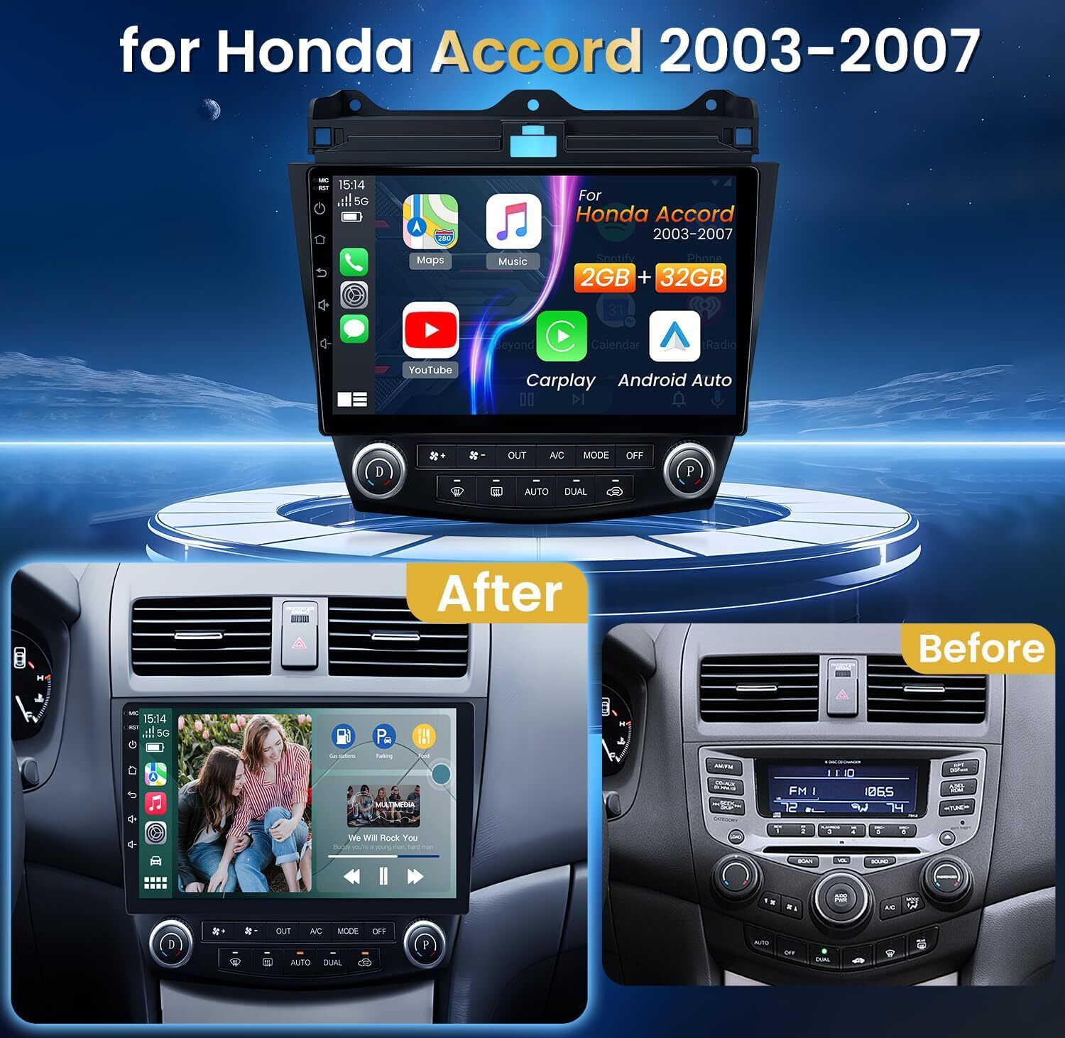 Auto GPS Carplay Stereo Radio Navigation with Backup Camera For Honda 2003-2013