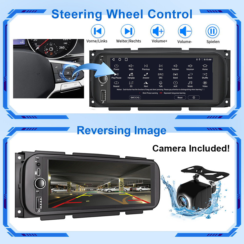 For Jeep Grand Cherokee 1999-2004 Apple Carplay Car Stereo Radio Android 15 Navi