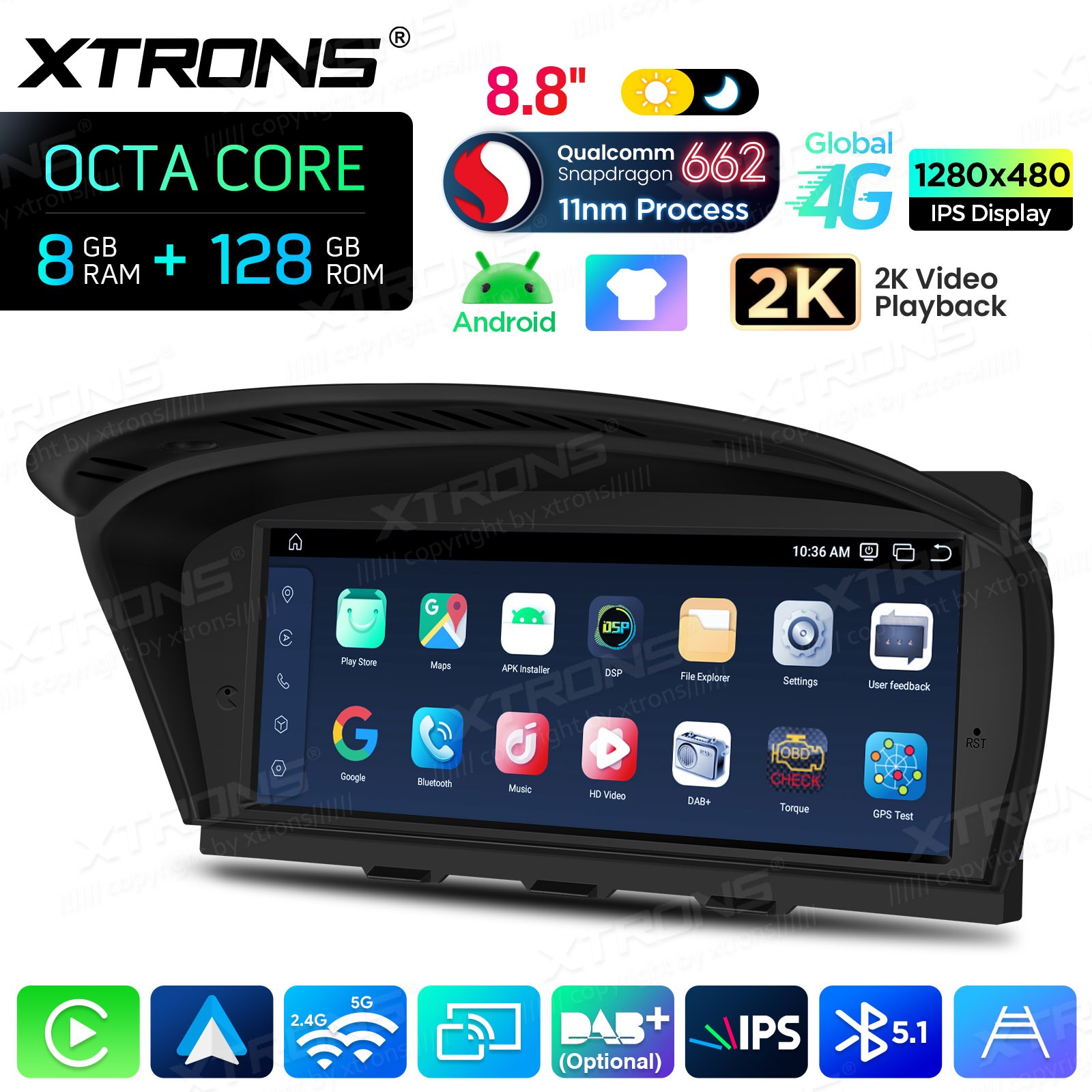 10.1″QLED Single 1-DIN Android 13 64G Car Stereo GPS Radio Sat Navi 4G LTE WiFi