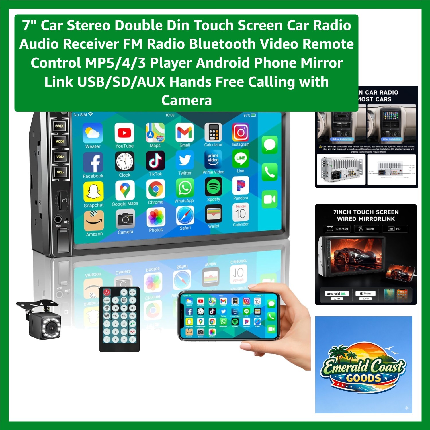Bluetooth 7” Touchscreen Car Stereo with USB/SD/AUX – Enhanced Audio Experience