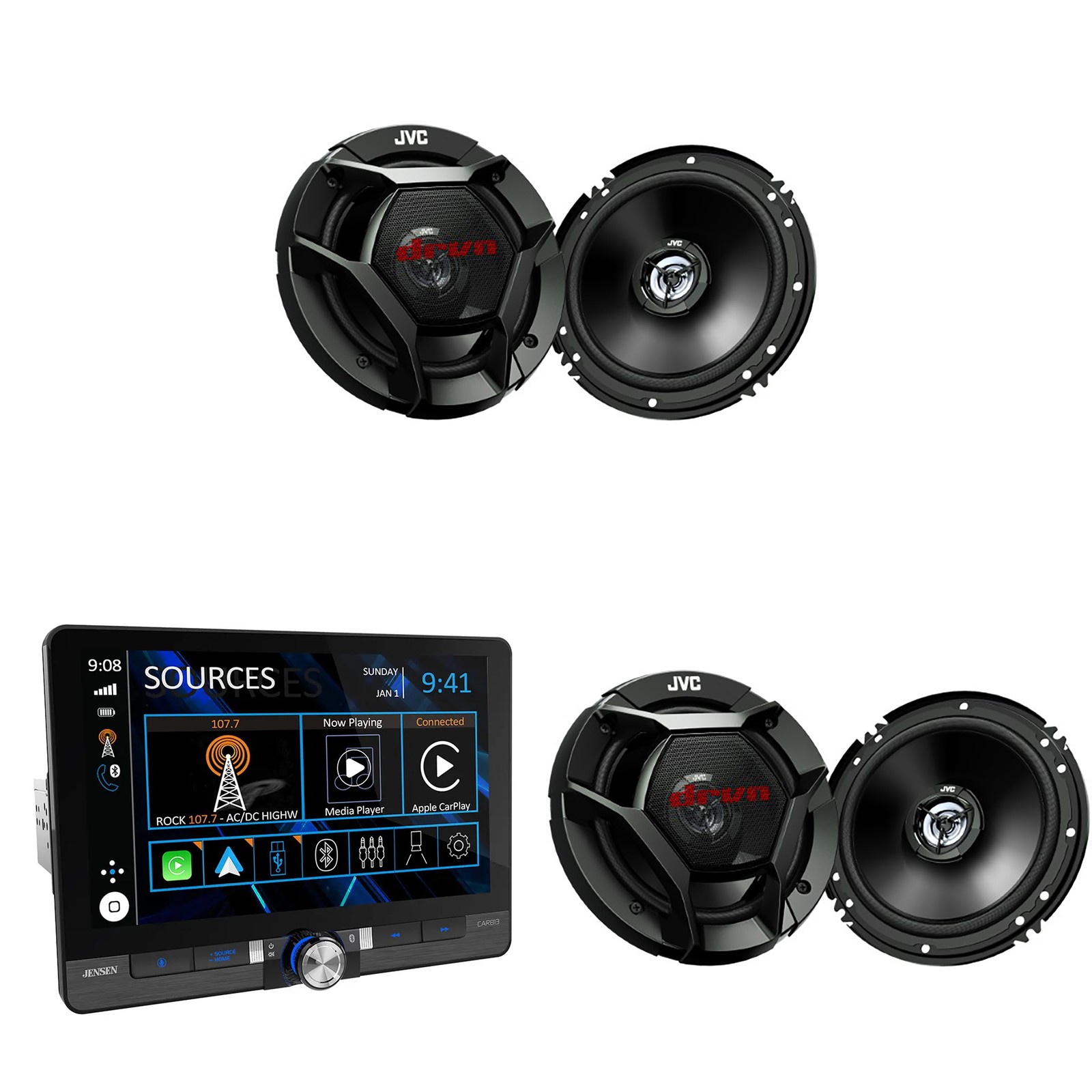 Jensen 8″ Touch Screen Receiver Apple CarPlay/Android Auto +2 JVC Speakers