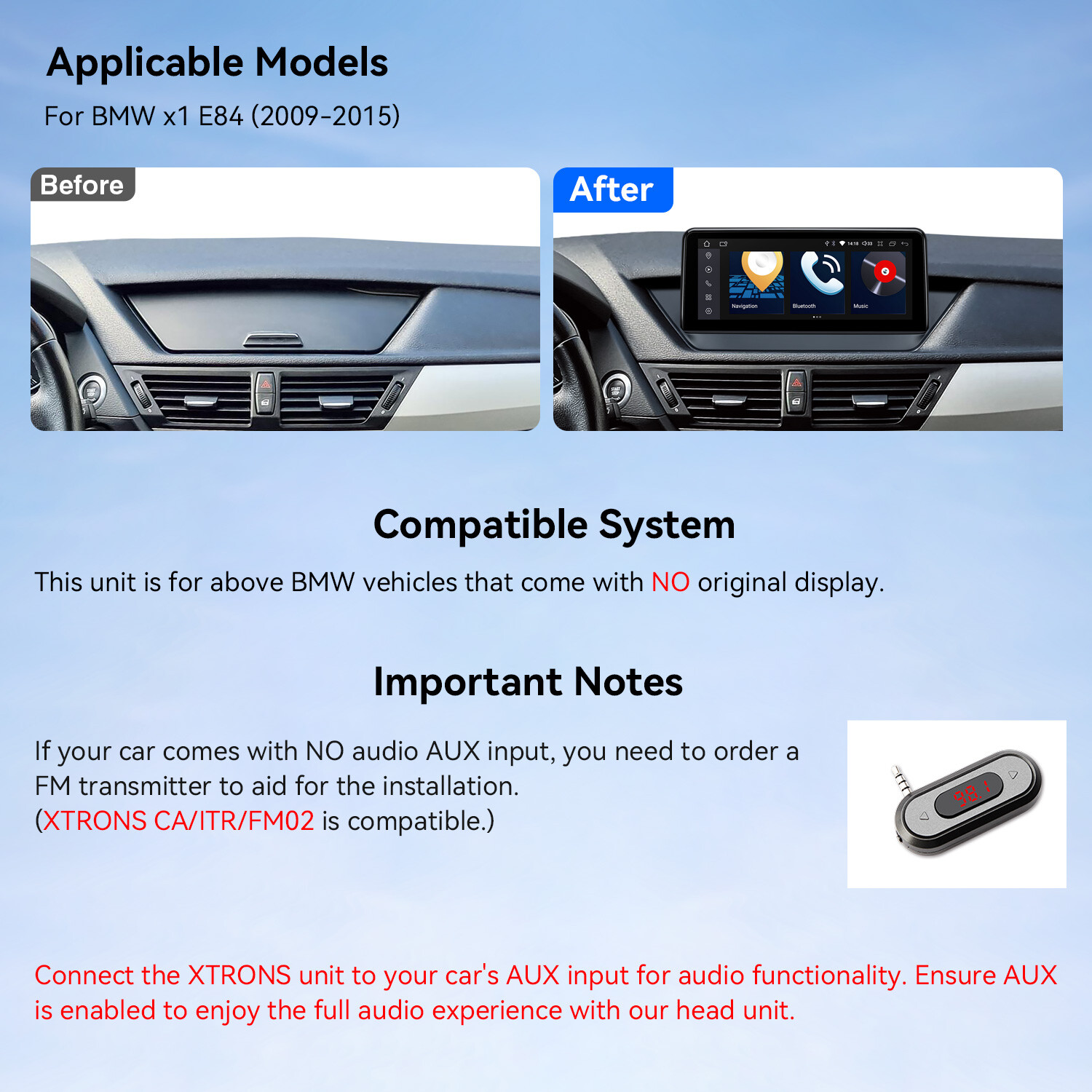 For BMW X1 E84 CarPlay Android14 Car Stereo Radio Wifi Navigation GPS 64G 10.25″