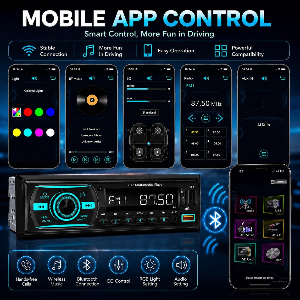 Single Din Radio Car Stereo Bluetooth,Radio Head Unit with FM/Dual USB/AUX/TF…