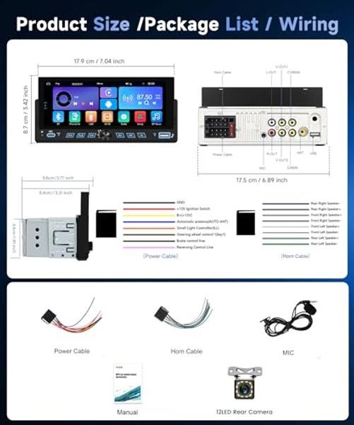 Single Din Car Stereo, 6.86″ Touch Screen Car Radio with 6.86 Inch with Knob