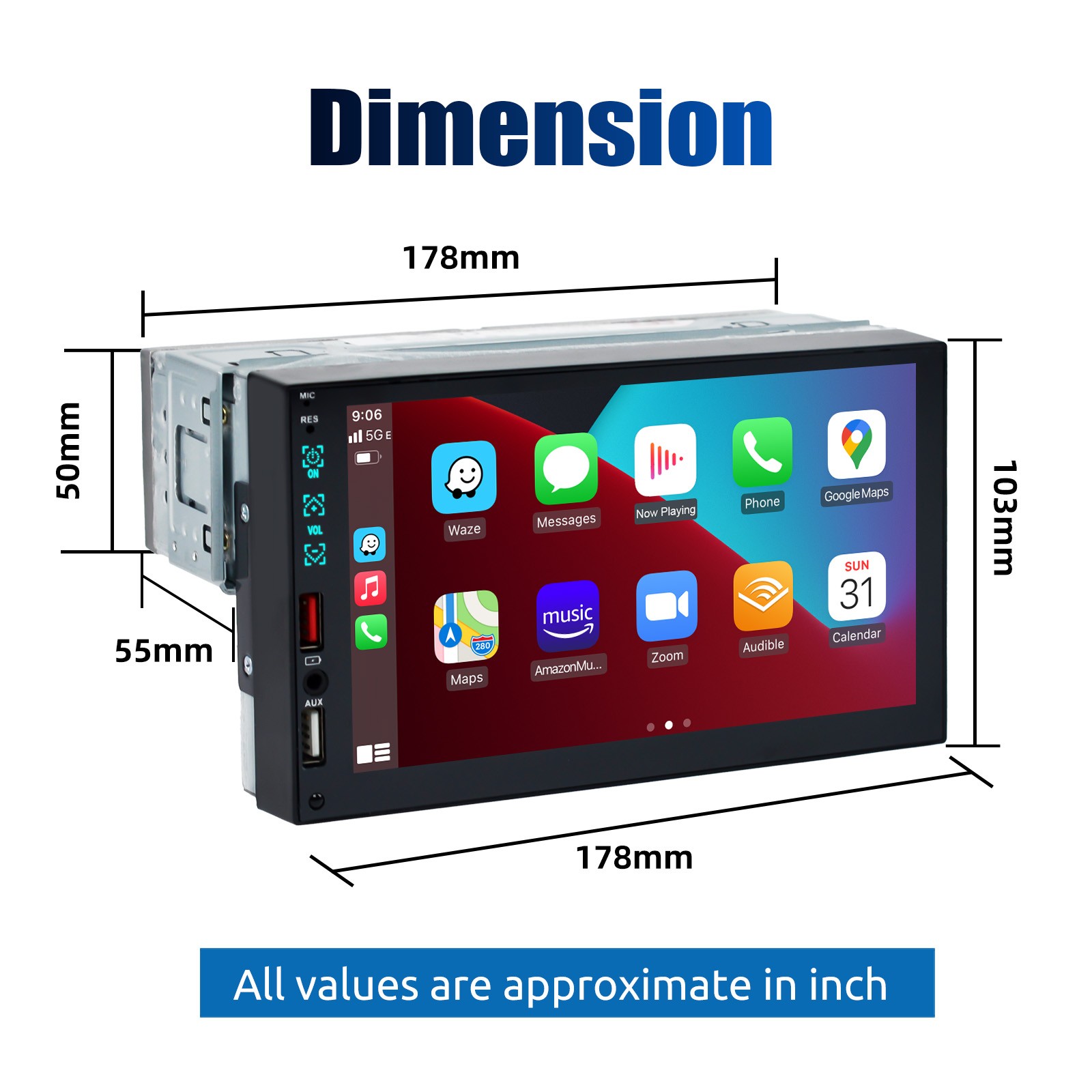 Single 1Din 7″ Touch Screen Stereo Bluetooth GPS Radio Car Apple/Android Carplay