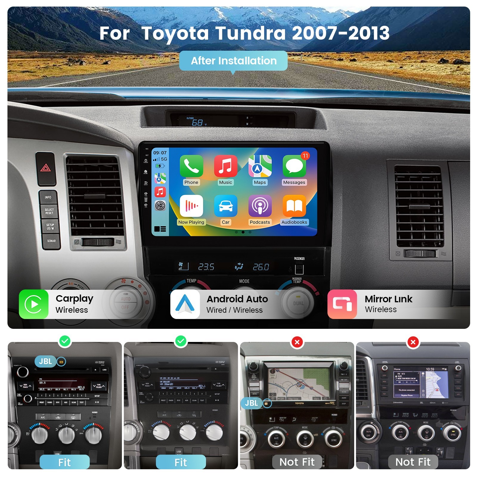 Roadanvi X12 10.2″ Head Unit for Toyota Tundra 2007-2013 WiFi CarPlay Car Stereo