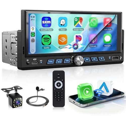6.86 Inch Single Din Car Stereo Wireless Carplay Android Auto, 1 Din Touch