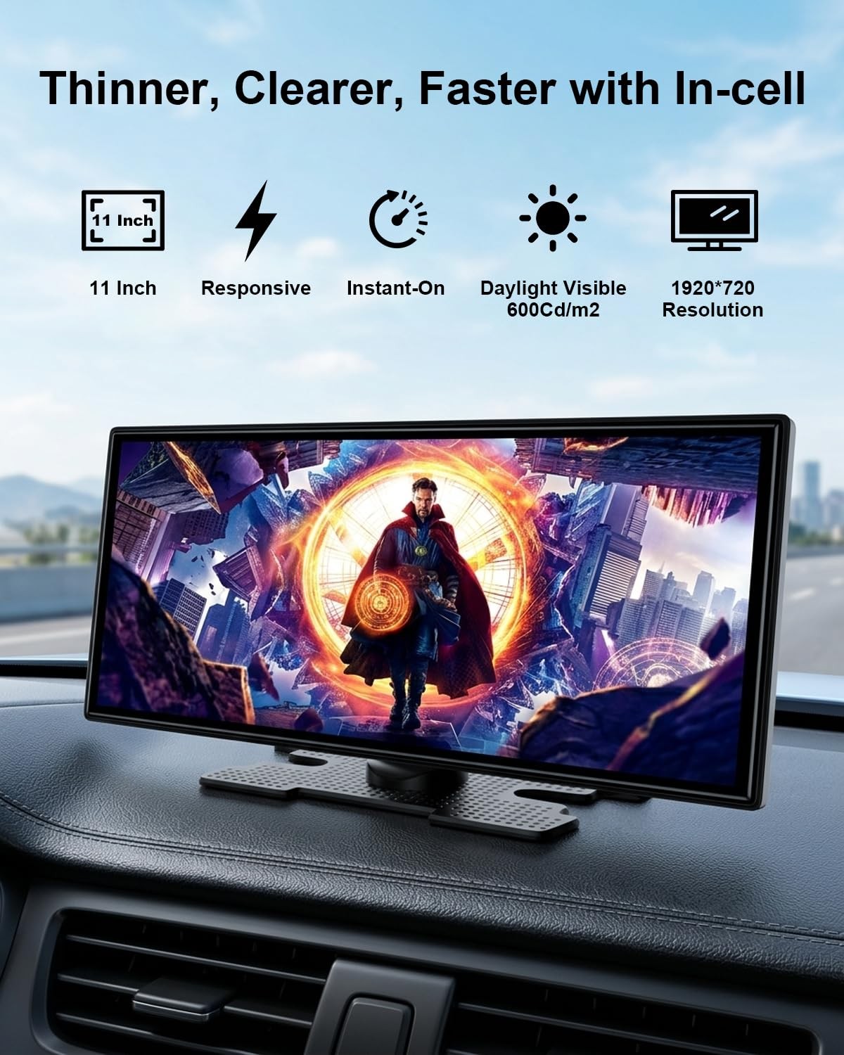 25HOURS 11” Wireless Carplay Screen with Net-Flix YouTube Apps and Backup Ca…