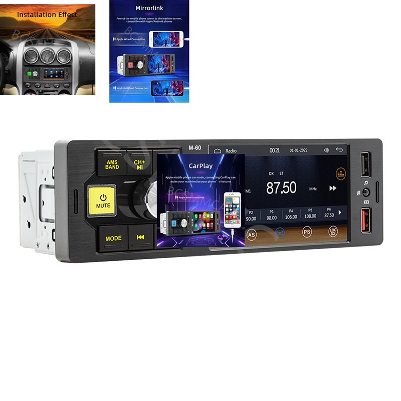 Single Din Radio Car Stereo For Apple CarPlay Media Player Touch Screen 4.1in