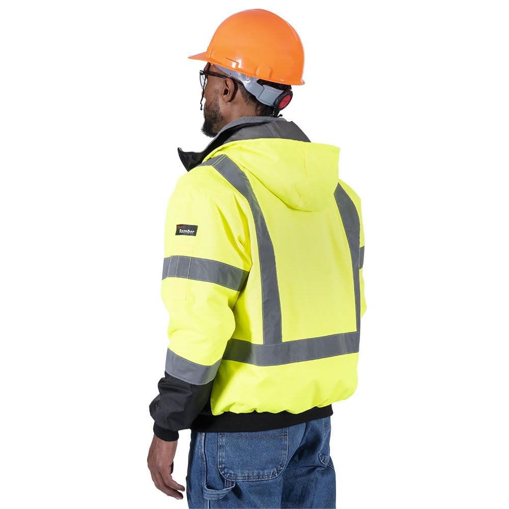 Pioneer Hi Vis Waterproof Heated Safety Bomber Jacket – Class 3 Winter Rain Gear
