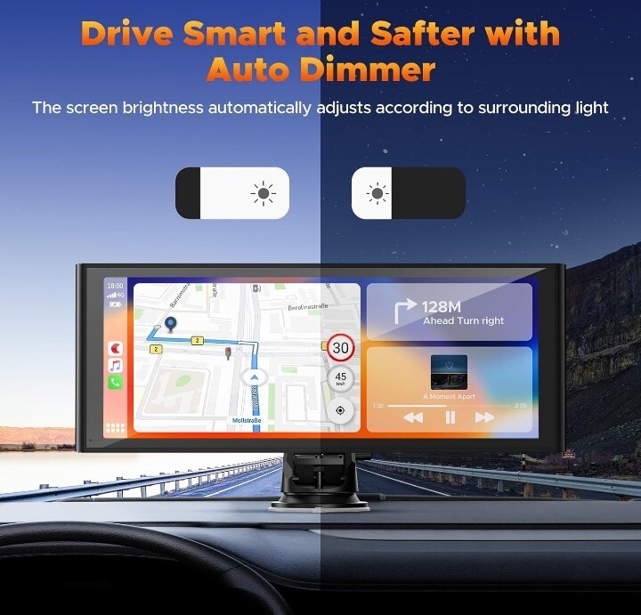 Volam 9.26” Wireless Carplay Screen Portable Car Stereo with 4K Dash Cam, 1080p