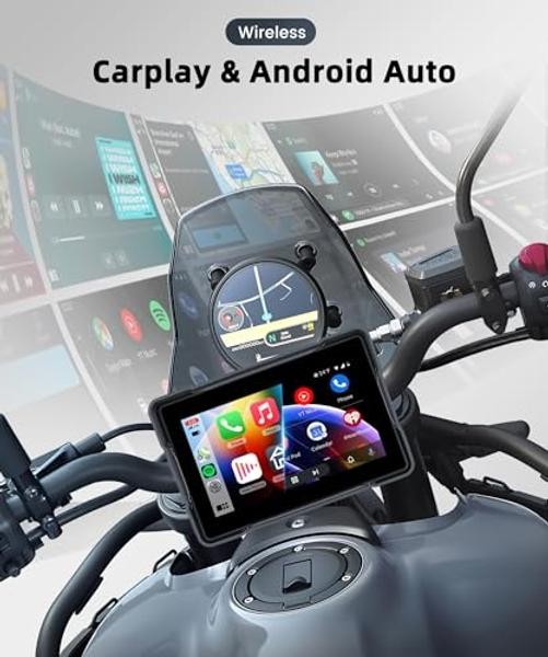 Motorcycle Carplay Android Auto, 5’’ Waterproof Motorcycle GPS Navigation